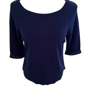 Etcetera Navy Blue Short Sleeve Scoop Neck Silk Blend Sweater S